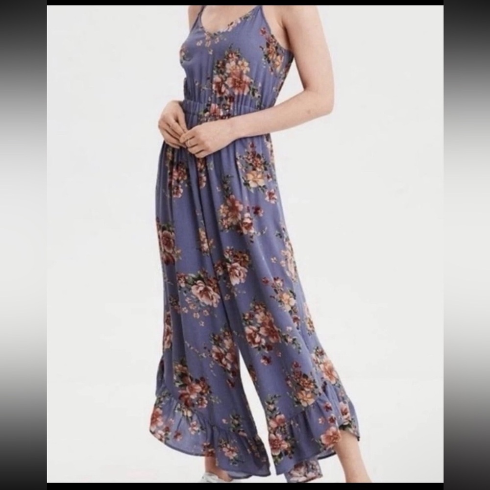 American Eagle Outfitters Floral Jumpsuit in Purple/Blue and Pink